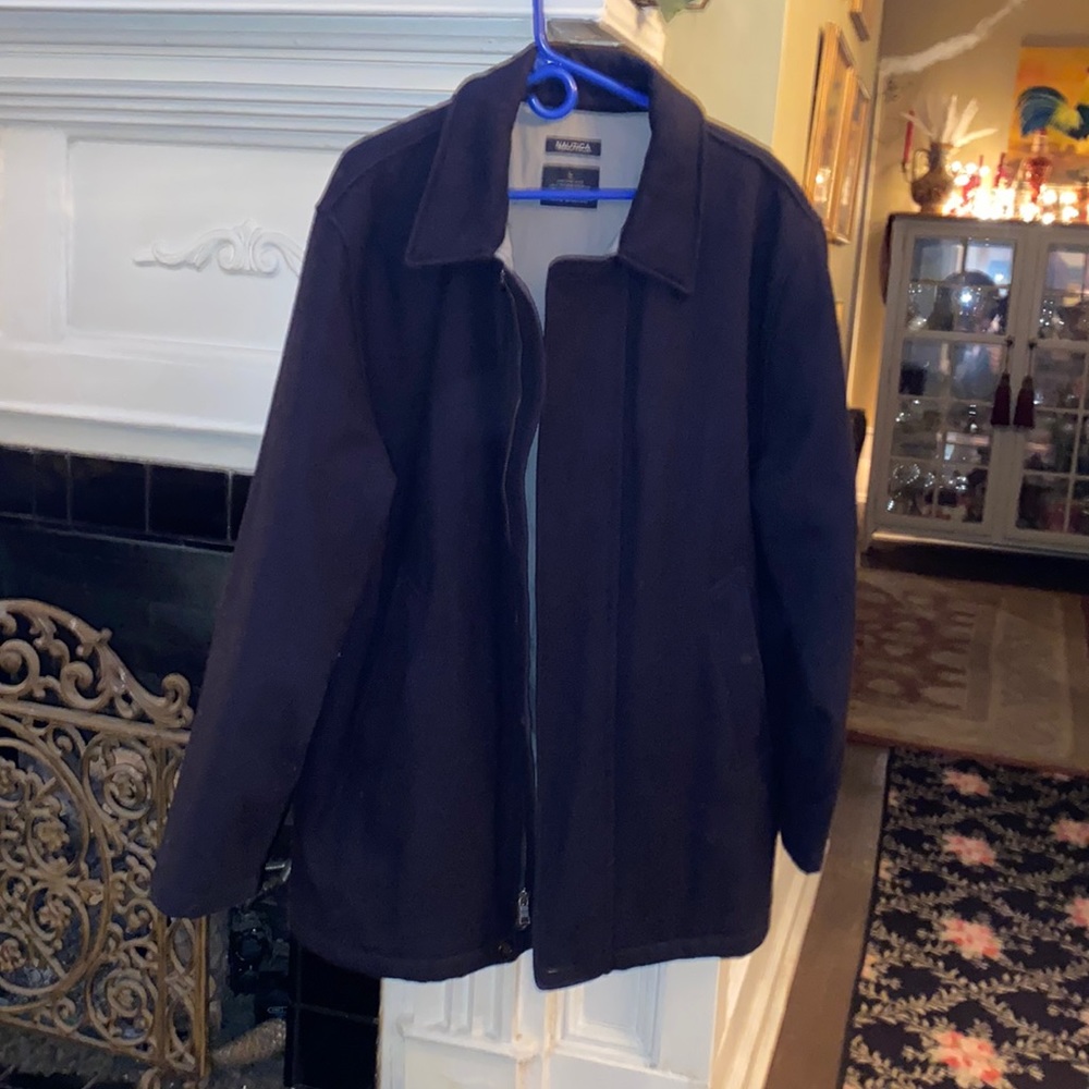 Nautica mens outer jacket navy wool. Button up.